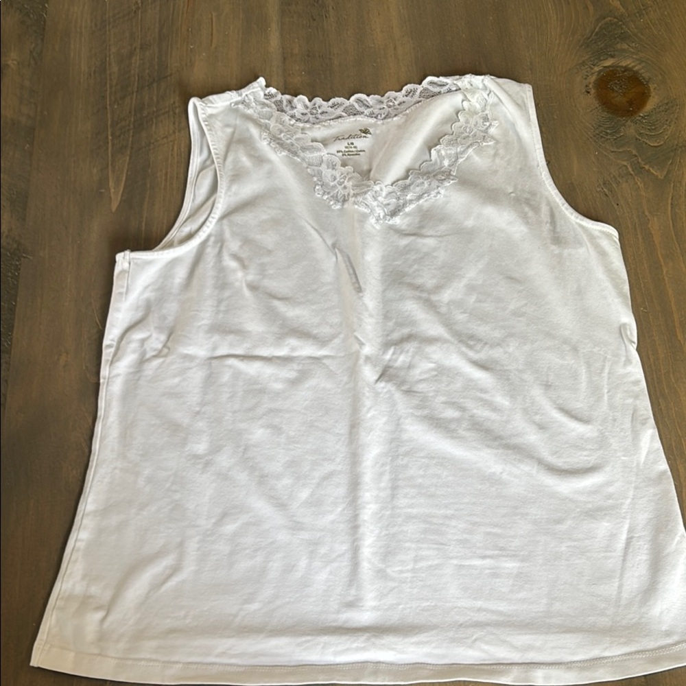 White Sleeveless Lace Trim Tank Top